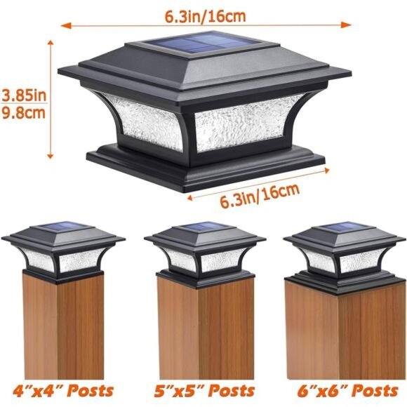 Solar Post Lights Glass LED Fence Cap Light 2 Modes for 4x4 5x5 6x6 Posts Deck - Picture 3 of 7